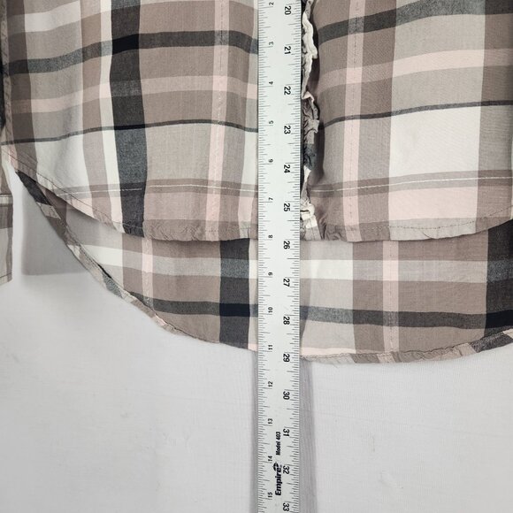 Shyanne Western Button Up Shirt Women's L Brown Pink Plaid Ruffle Feminine - Picture 5 of 8